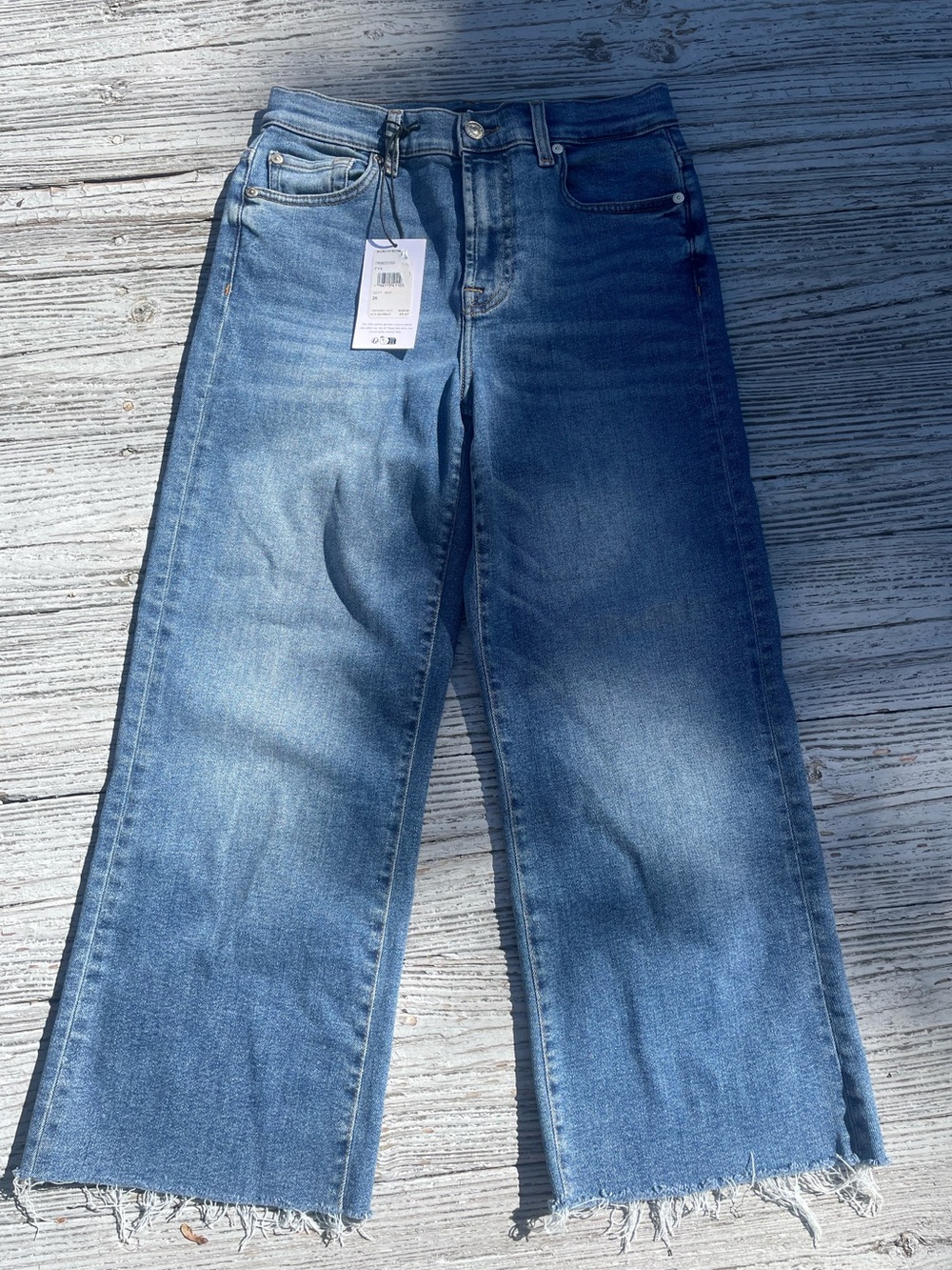 7 for All Mankind: High-Rise Wide-Leg Frayed Hem Jeans - Blue NWT